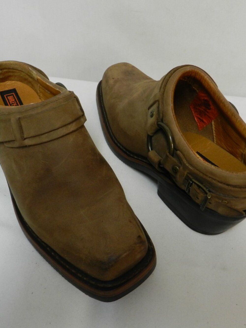 Harley Davidson Size 7.5 Leather Moto Harness slip clog boots mules brown buckle